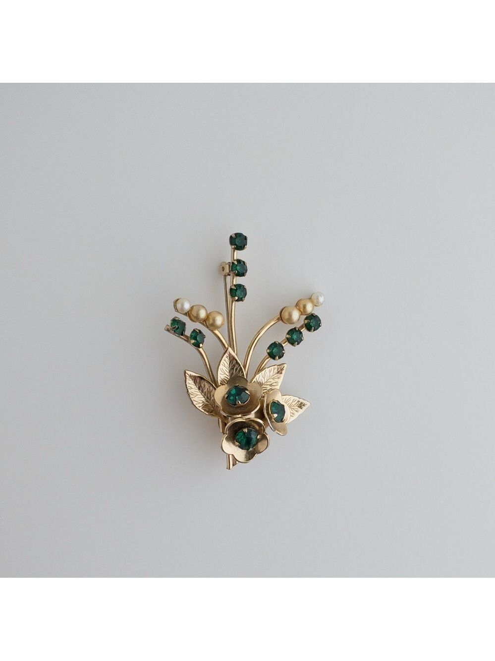 Vintage Coro Floral Bouquet Brooch Pin Faux Pearl Crystal Rhinestone Gold Tone